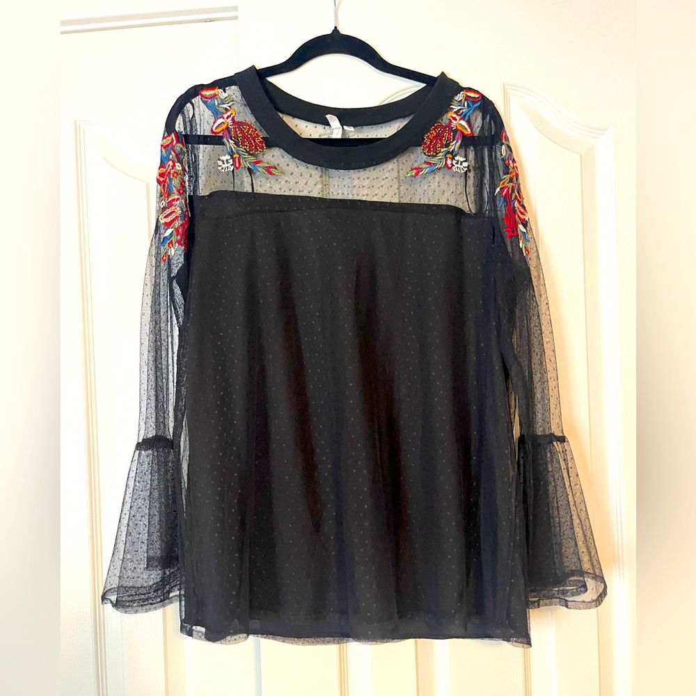 Ny Collection Size XL Black Long Sleeve Top